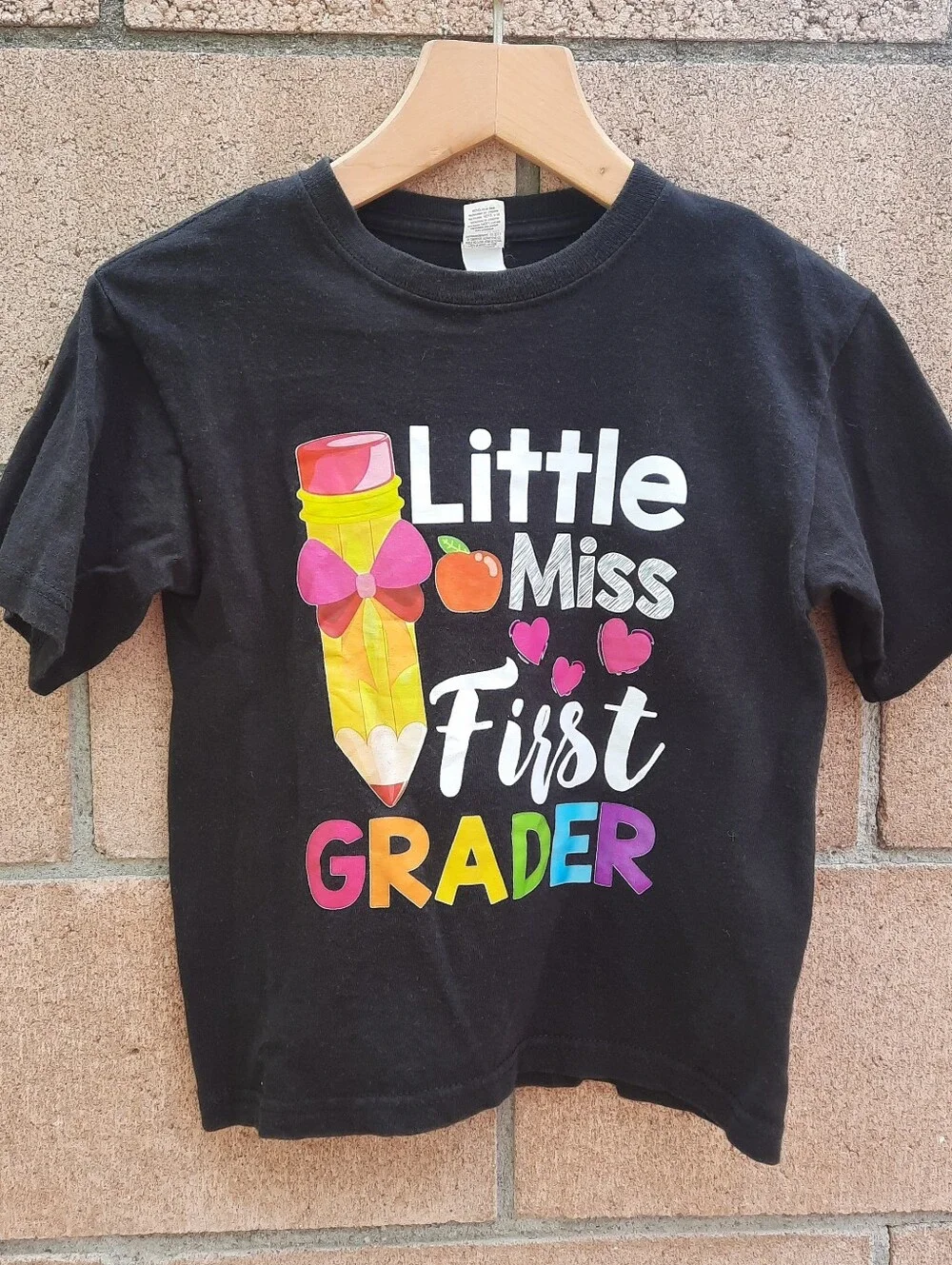 Little Miss Grader First Grade T-Shirt Youth Size 6 Black 100% Cotton